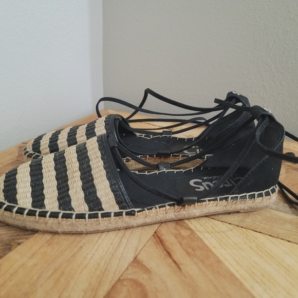 Sam Edelman Circus Lilly black stripe espadrille lace up flats - Picture 8 of 11